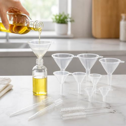 Small Funnels for Filling Small Bottles, 9-Pack Food Grade Kitchen Funnel Set for Flask, Spices & Powder, Water Bottle Funnel with 304 Stainless Steel Cleaning Brush, Tiny Funnels Transfer Liquid - color: color1