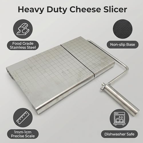 Cheese Slicer Heavy Duty Cheese Cutter for Block Cheese Multipurpose Cheese Slicers with Non Slip Base for Home Kitchen, Ideal for Cutting Cheese, Butter and Sausage