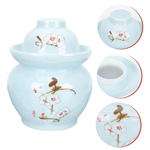 Chinese Pickle Jar Ceramic Plum Blossom Pattern Sealed Storage Jar Vintage Pickle Can for Kimchi