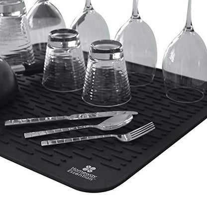 Silicone Dish Drying Mat - 21 x 18 - Extra Large Dish Drying Mat, Counter top Mat, Dish Draining Mat, Sink Mat, Large Silicone Trivet (EXTRA LARGE, BLACK) - color: Black, size: EXTRA LARGE
