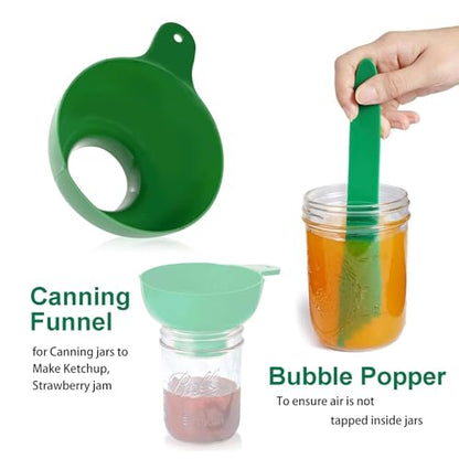 7 Pieces Canning Supplies Kit, Green | Stainless Steel Canning Tools Set, Steamer Rack, Canning Funnel, Jar Lifter, Wrench, Tongs, Lid Lifter, Bubble Remover Tool - color: Green