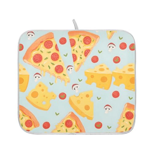 Pizza Food Cheese Dish Drying Mats for Kitchen Counter, 18x24 inch Drying Dishes Absorbent Microfiber Dish Drainer Mat Rack Pad Fast Dry - size: 18x24in