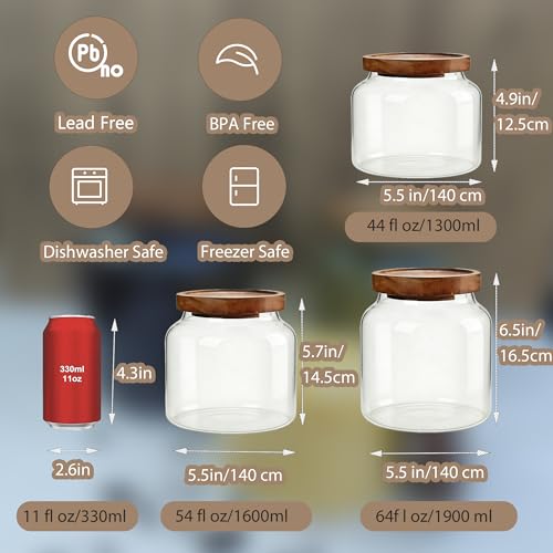 1PC Glass Storage Jars with Airtight Lids, 54 fl oz (1600ml) coffee container with Wooden Lid, Glass Pantry Canister for Beans, Rice, Sugar and etc - color: N-clear -（1PC，54FL OZ/1600ML）