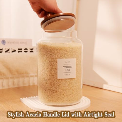 2 Pack Large Glass Flour and Sugar Containers with 132 Pantry Labels - 1 Gallon Glass Canisters with Bamboo Airtight Lids - Farmhouse Glass Cookie Jars for Rice, Pasta, Cereal, Bath Salt - size: 1 Gallon-2 Pack