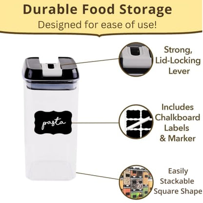 Simply Gourmet Airtight Food Storage Containers with Lids – 7 Piece Assorted Size Kitchen Pantry Organization Set, BPA-Free Clear Plastic, Stackable Containers for Cereal, Flour, Sugar, Rice, Snacks