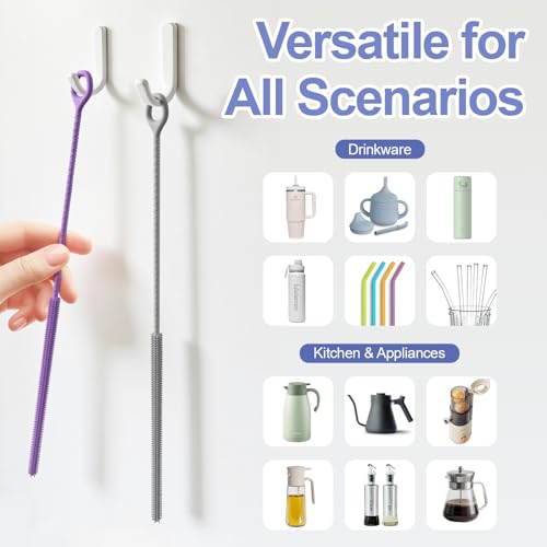 YOTIME Straw Cleaner Brush Extra Long 12.6 inch, 2Pcs Reusable Silicone Straw Brush for Sippy Cup, Water Bottle and Tubes, 6mm+9mm, Gray - color: Gray