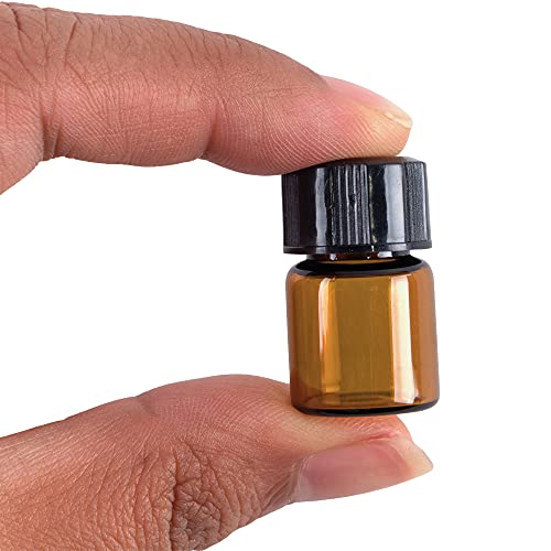 Super Z Outlet 1ml (1/4 dram) Mini Amber Glass Vial Bottles with Orifice Reducer and Cap for Essential Oils, Colognes & Perfumes (12 Pack)