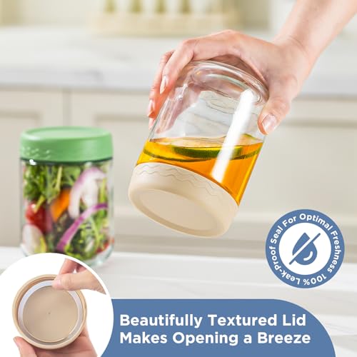 DRKIO 16 Oz Overnight Oats Containers with Lids - 4 Pack Glass Storage Jars with Airtight Lids Wide Mouth Mason Food Jars Great for Meal Prep Salad Chia Pudding Snacks Yogurt Sugar Spice Cereal - color: 16 Oz - 4 Colors