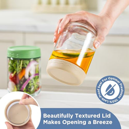 DRKIO 16 Oz Overnight Oats Containers with Lids - 4 Pack Glass Storage Jars with Airtight Lids Wide Mouth Mason Food Jars Great for Meal Prep Salad Chia Pudding Snacks Yogurt Sugar Spice Cereal - color: 16 Oz - 4 Colors