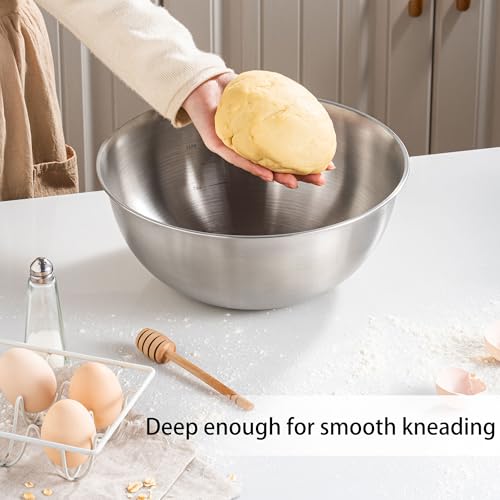 304 Stainless Steel Rice Washing Bowl and 40 Mesh Strainer Set, 3.5QT | 40-mesh strainer helps prevent grain loss while measurement marks and sturdy handles make rinsing and draining easier. - color: true