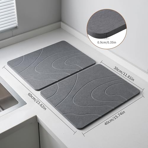 2 Pack Stone Drying Mat for Kitchen Counter, (Gray, 16''x12'') | Quick Dish Drying Stone Mat Kitchen,Stone Dish Drying Mat,Quick-Dry Absorbent Bath & Countertop Stone Dishes Mats - color: Gray