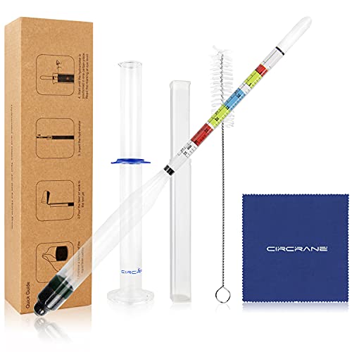 Circrane Hydrometer & Glass Test Jar Set, Triple Scale Alcohol Hydrometer with Glass Cylinder for Brew Beer, Wine, Mead and Kombucha, ABV, Brix and Gravity Test Kit, Home Brewing Supplies - style: Brewing Kit