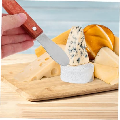 SOLUSTRE Stainless Steel Cheese Slicer with Ergonomic Wooden Handle Wear-resistant Butter Spreader and Peanut Jam Spatula for Kitchen and Restaurant Use Essential Baking Tool