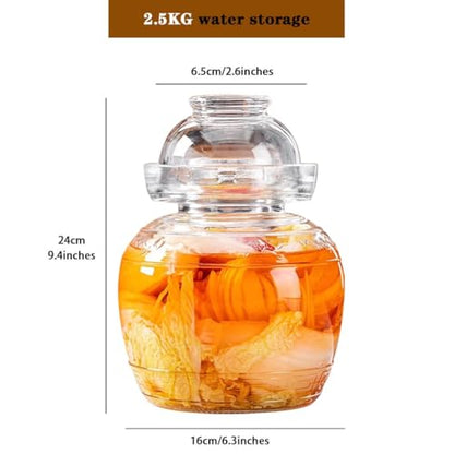 Traditional Water-Sealed Portable Kimchi Jar, Multi-Capacity Glass Fermentation Crock, Transparent Grain Storage Tank, Bowl with Lid(2.5kg*2) - size: 2.5kg*2