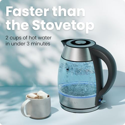 Chefman Electric Kettle 1500W, 1.8L Hot Water Boiler, Removable Lid for Easy Cleaning, LED Indicators, Auto Shutoff & Boil-Dry Protection, Borosilicate Glass Electric Tea Kettle – Stainless Steel - color: Stainless Steel
