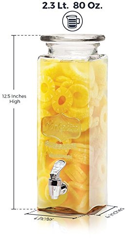 Circleware 67111 Yorkshire Mason Jar Tall Square Glass Beverage Dispenser with Lid and Spigot, 2.5 Quart, Clear