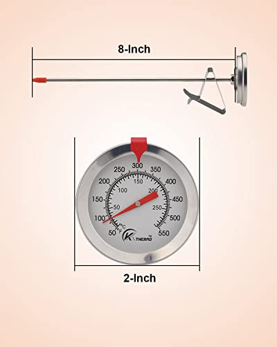 KT THERMO Candy/Deep Fry Thermometer with Instant Read,Oil Thermometer(2-Pack),8" Stainless Steel Stem Meat Cooking Thermometer,Best for Turkey,BBQ,Grill - color: 2-pack