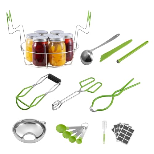 VEVOR Canning Supplies Starter Kit, 9 Pieces Stainless Steel Water Bath Canning Kit for Beginners, Canning Tools Set: Rack, Ladle, Measuring Spoon, Funnel, Tongs, Jar Lifter, Jar Wrench - size: 9PCS+