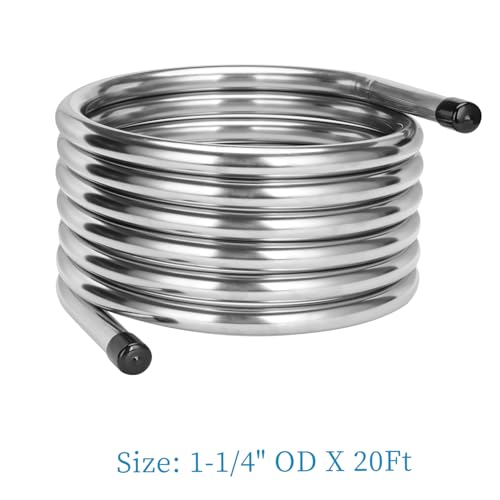 Vigorous Wort Chiller, 1-1/4" x 20 Ft Food Grade 304 Stainless Steel Coil, Water Chiller for Ice Bath Beer Brewing Tubing Coil, Stainless Steel Immersion Chiller - size: 1-1/4" x 20 Ft Wort Chiller