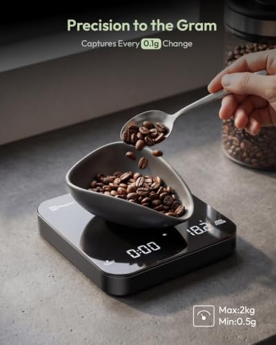 Maestri House S2 Espresso Coffee Scale with Timer, USB-C Rechargeable 2kg/0.1g Precision Shot Scale, Digital Scale for Espresso Brewing(Black) - color: Black