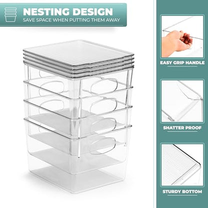 Sorbus Medium Plastic Storage Bins with Lids - Kitchen, Pantry, Refrigerator Organizer Bins - Clear, 4 Pack - size: Medium, style: 4 Pack