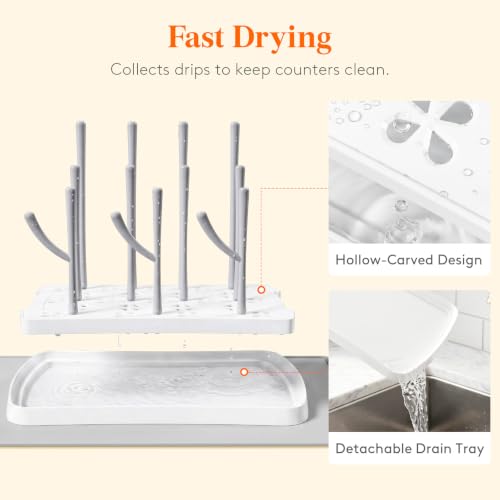 Lifewit Baby Bottle Drying Rack with Tray & Drain Mat, Portable Bottle Drying Tree for Home & Travel, Space Saving Dryer Holder for Nipples, Pump Parts, Pacifiers Storage, Newborn Essentials, BPA Free