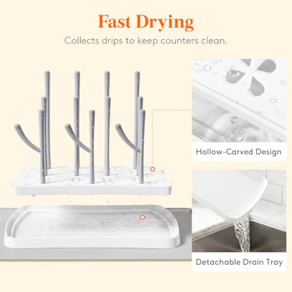 Lifewit Baby Bottle Drying Rack with Tray & Drain Mat, Portable Bottle Drying Tree for Home & Travel, Space Saving Dryer Holder for Nipples, Pump Parts, Pacifiers Storage, Newborn Essentials, BPA Free