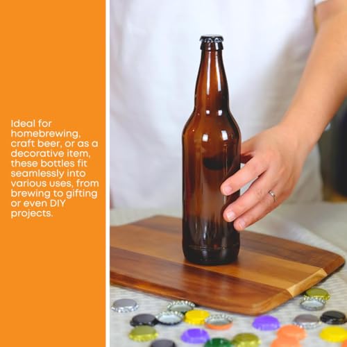 FastRack Amber Beer Bottles 22oz (Pack of 12) | Longneck Glass Beer Bottles with Pry-off Crown Finish for Home Brewing Mead, Cider & Kombucha | Durable Brewing Bottle & Bottling Kit