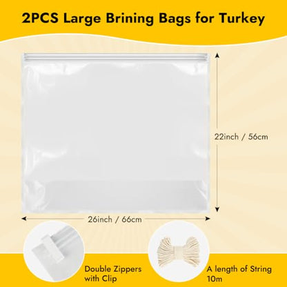 Large Brining Bags for Turkey | 26"×22" | Holds up to 35lbs | Double Zippers Seal | Heavy Duty Brine bags Thickened for Turkey & Meat | Thanksgiving & Holiday Feast Essential | 2 Pack - size: 2 Pack