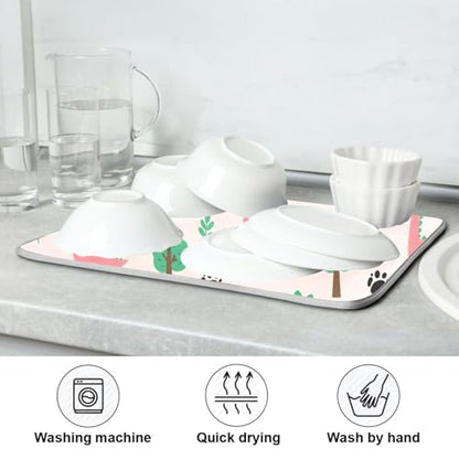 Dinosaur Tree Pink Dish Drying Mat for Kitchen Counter Super Absorbent Draining Mat with Non-slip Backed Sink Mats for Draining Racks Countertops Sinks Dish Bottles Cups Bowl