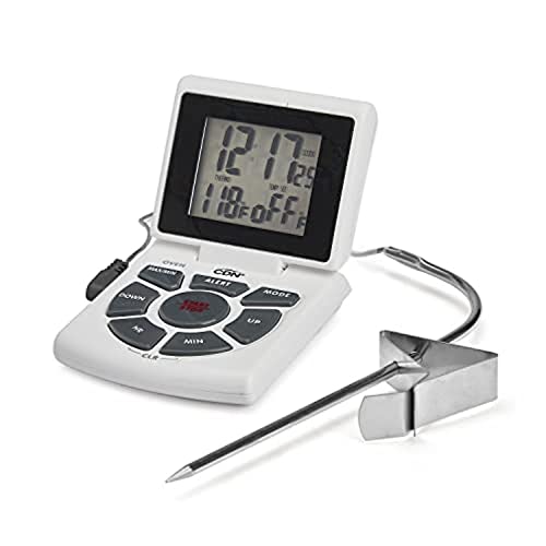 CDN Digital Probe Cooking, Cooling Thermometer, Smoker Oven Grill Candy Deep Frying, Multifunctional Thermometer/Timer/Clock with Loud Alerts, Stainless Steel Probe/Pot Clip, White or Silver (DTTC-W) - color: White