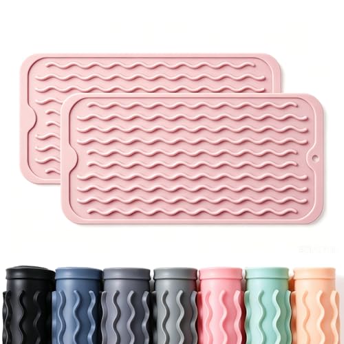 2 Pack Caketime Silicone Dish Drying Mat for Kitchen Counter Under Sink Storage Near Bathroom Faucet Heat Resistant Pad for Stove Top Placemats Soap Holder Stone Dryer Organizer 12"x6" Pink - color: Pink, size: 12"*6"