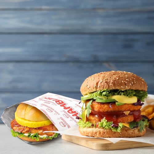 ZENFUN 200 Pack Hamburger Wrappers, Foil Hamburger Sleeves, Grease Resistant Hamburger Bags Bulk, BPA Free Cheeseburgers Wrappers for Snack Bars, Food Truck, Take Out, Concession Stand, Christmas