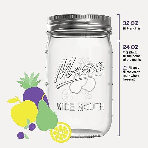 SEWANTA Wide Mouth Mason Jars 32 oz [4 Pack] With Mason Jar Lids and Bands, Mason Jars 32 oz - For Canning, Fermenting, Pickling - Jar Decor - Microwave/Dishwasher Safe.