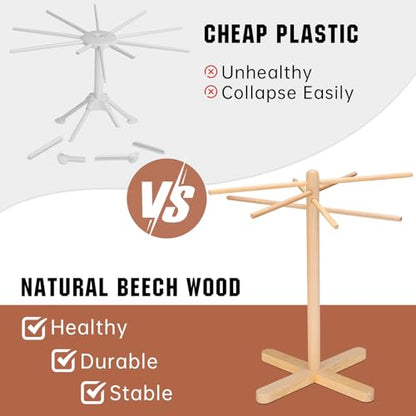 Pasta Drying Rack, Collapsible Pasta Drying Rack For Spaghetti, Easy Storage Homemade Stand Dryer Hander For Fresh Noodle, Natural wood