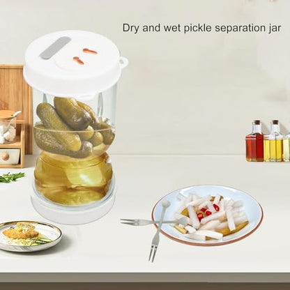 50oz Pickle Jar with Strainer Flip, Leakproof Airtight Food Storage Container Pickle Holder Juice Separator Jar for Capers Olives Jalapenos Includes 2 Forks Silicone Gasket Timer Lid
