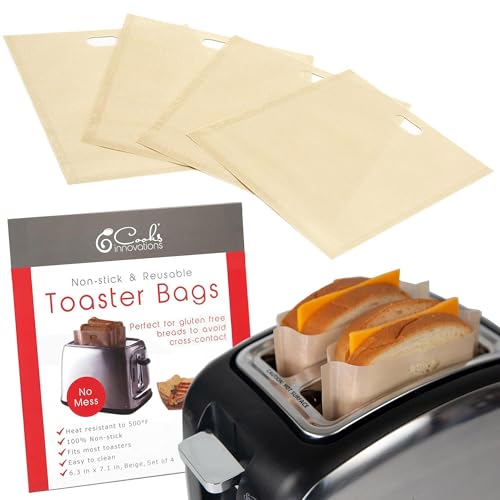 Reusable Toaster Bag - For Grilled Cheese Sandwiches, Pizza Rolls, + - Nonstick Toaster Bags Made of Teflon - BPA & PFOA Free Little Bags - Toaster Bags Reusable Up To 50 Uses (Set of 4)
