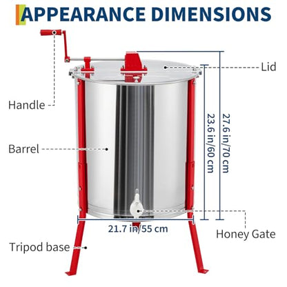 Large 4 Frame Manual Honey Extractor, Stainless Steel Beekeeping Equipment with Adjustable Legs & Clear View Lid, Food Grade Honey Spinner for Beekeepers