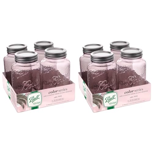 Ball Vintage Glass Mason Jars, 32 Oz Regular Mouth Quart Size, Durable Glass Storage Jars for Canning, Preserving, and Home Storage, Rose Color, 4 Count (Pack of 2) - color: Rose, size: 4 CT (Pack of 2)