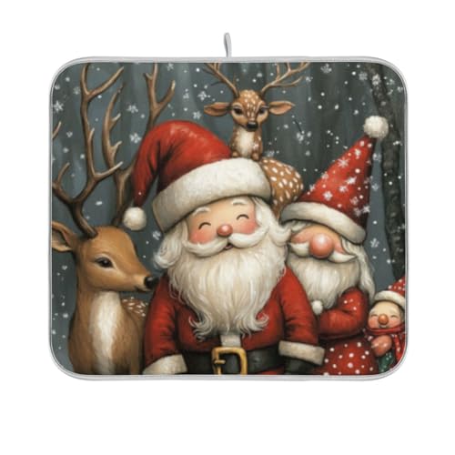 Christmas Santa Claus Deer Dish Drying Mat for Kitchen Counter Microfiber Absorbent Dish Drainer Rack Mat Small Kitchen Drying Mat Heat Resistant Drying Pad for Counter 18x16 - color: Christmas Santa Claus Deer, size: 16x18in