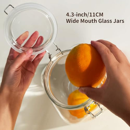 1.1 Gallon Large Glass Food Storage Jars with Airtight Lids,Set of 2 Square Wide Mouth Airtight Glass Storage Container,135oz Kitchen Mason Jar with Measurement Mark,for Flour Sugar Canning.