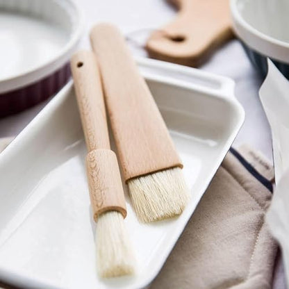 Generic Natural Bristles with Wooden Handle Pastry Brushes for Basting Spreading Butter Barbecue Baking Kitchen Cooking (Cylindrical), Silver