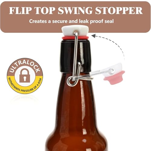 Amber Beer Bottles with Flip Caps, 12oz Glass Bottle with Swinging Top for Airtight Lids, Home Brewing and Fermentation Kombucha, Vanilla Extract, Beverage, Water, Kefir (12 Pack) - size: 12 Ounces (12 Pack)