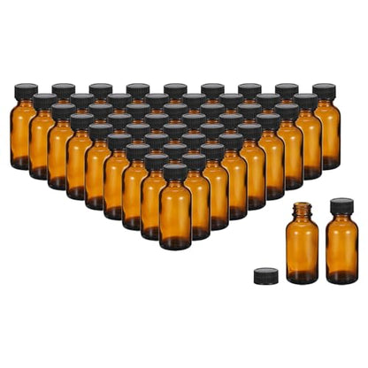 PATIKIL 1oz(30ml) Glass Sample Bottles, 48Pcs Round Bottle Dispensing Bottles with Black Poly Cone Cap for Reagent Liquids, Essential Oils, Perfume, Amber - color: Amber,Black, size: 1 fl oz