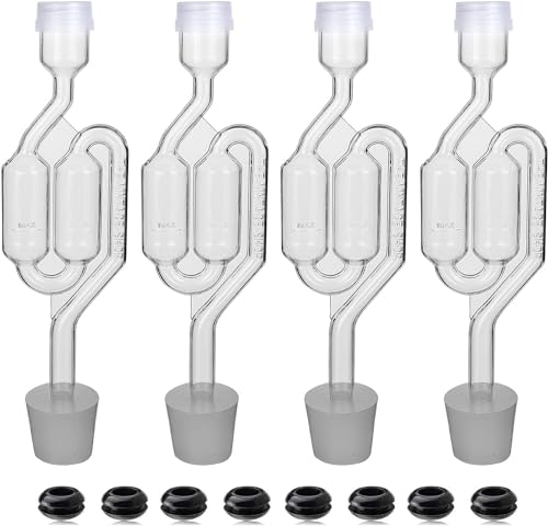 Bubble Airlock Set, 4 Airlocks for Fermenting, 4 Drilling #6 Stoppers and 8 Airlock Grommets, Used for Brewing Wine, Beer, Sauerkraut, Pickles, Etc. Fermentation Bubbler Airlock - color: Bubble airlock