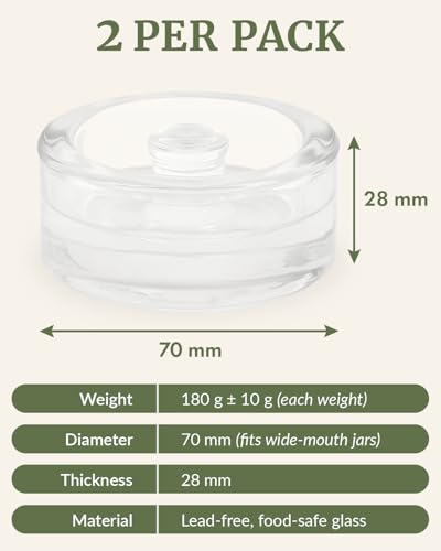 Elementi Fermentation Weight Set of 2 – Easy Grip Glass Weights for Fermenting, Perfect Pickling & Canning Weights for Wide Mouth Mason Jars, Durable Soda-Lime Glass for Sauerkraut, Kimchi & More - style: Set of 2 Weights