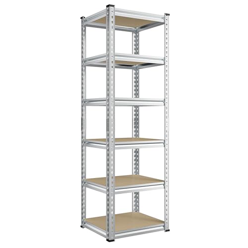 REIBII Storage Shelves 6 Tier Garage Shelving Heavy Duty Metal Shelving Loads 2256LBS Adjustable Garage Shelves for Pantry Closet Kitchen Basement 16" W x 16" D x 72.2" H, Silver - color: Silver, size: 16"W x 16"D x 72.2"H