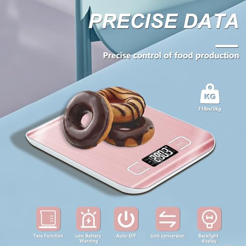Food Scale, 11lb Kitchen Scale with 6 Units Tare Function & LCD Display, 0.05oz/1g Stainless Steel Digital Food Scale Grams and Ounces for Baking, Cooking, Dieting and Meal Prep (Pink) - color: Pink