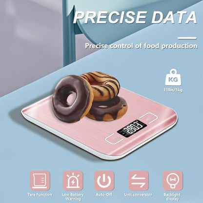 Food Scale, 11lb Kitchen Scale with 6 Units Tare Function & LCD Display, 0.05oz/1g Stainless Steel Digital Food Scale Grams and Ounces for Baking, Cooking, Dieting and Meal Prep (Pink) - color: Pink