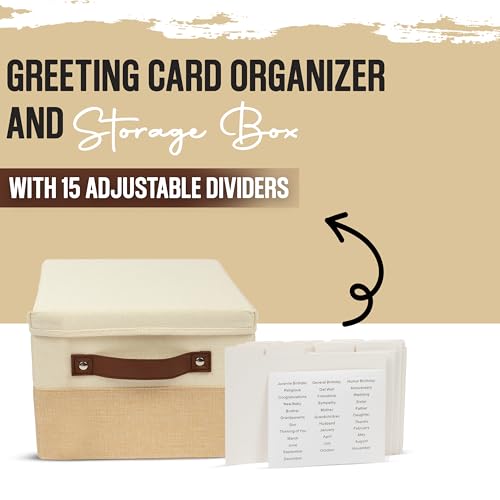 Greeting Card Organizer Box with 15 Dividers | Holds 150+ and Collapses When not in Use | Stylish Greeting Card Storage Box Organizer - style: Box with Dividers